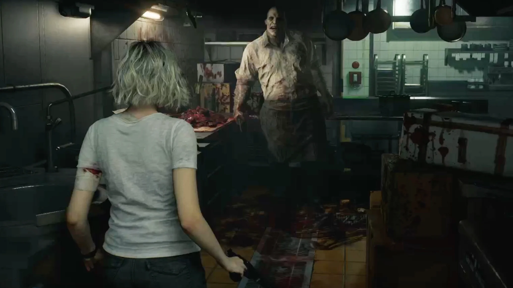 Immagine del nemico Cuoco nella dispensa del Centro Assistenza in Resident Evil Requiem | Resident Evil Requiem: Guida al trofeo Fuori menù e come sconfiggere lo Chef