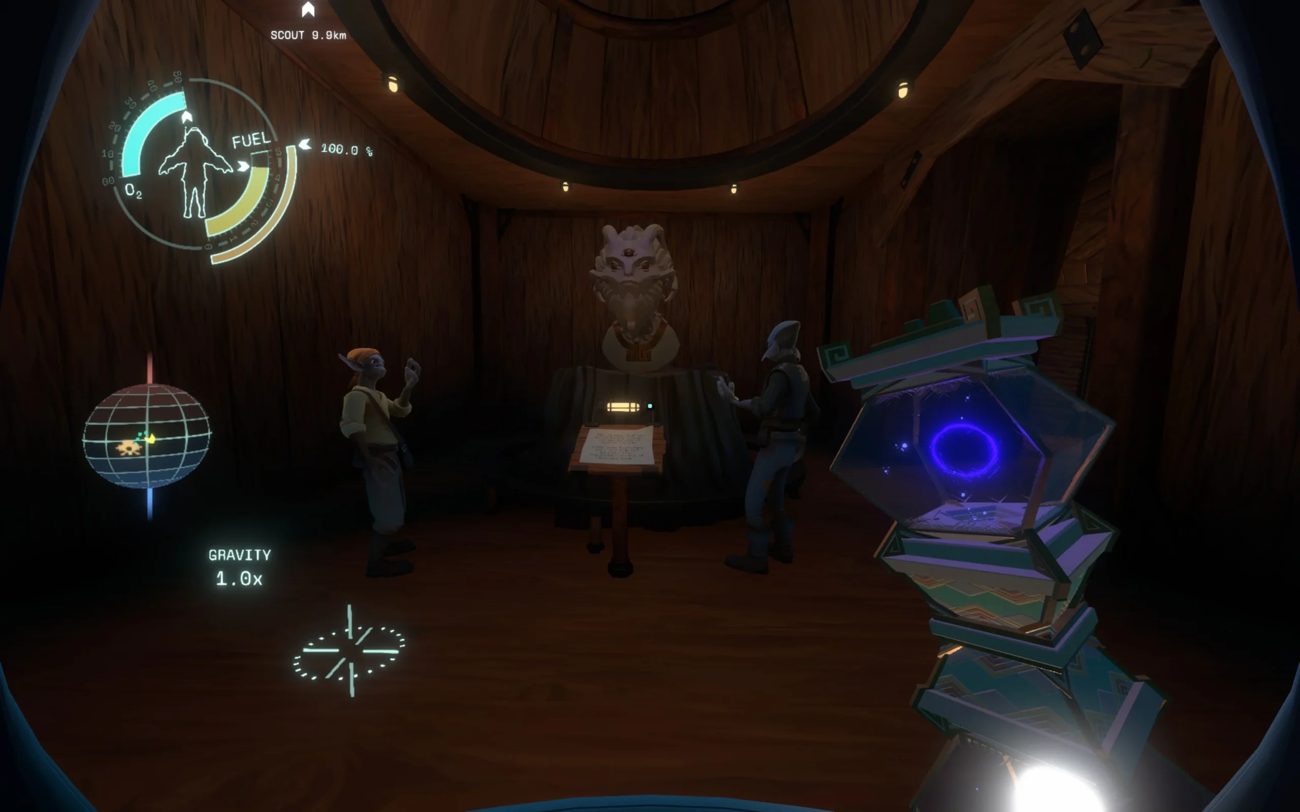 Artefatto acceso davanti al fuoco verde nello Straniero | Outer Wilds Artefatto: come usarlo in Echoes of the Eye
