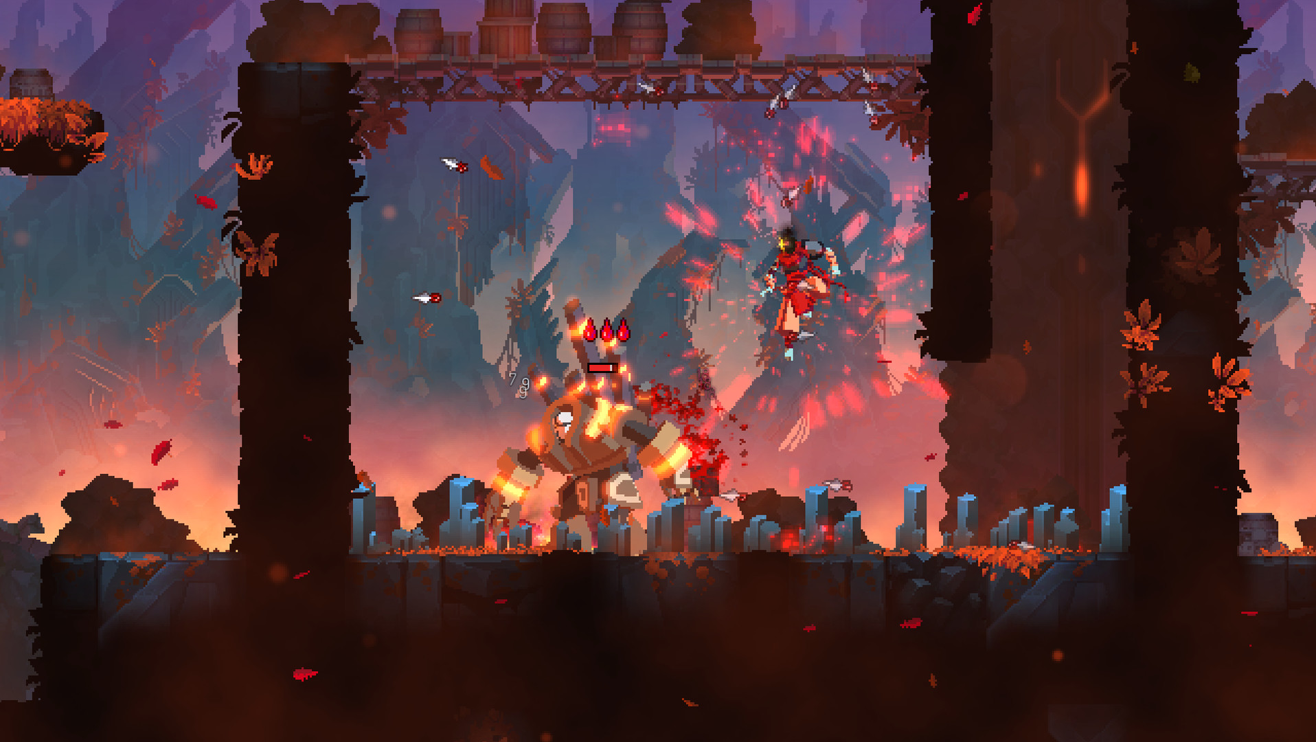 Schermata di gioco ufficiale di Dead Cells con il personaggio in azione