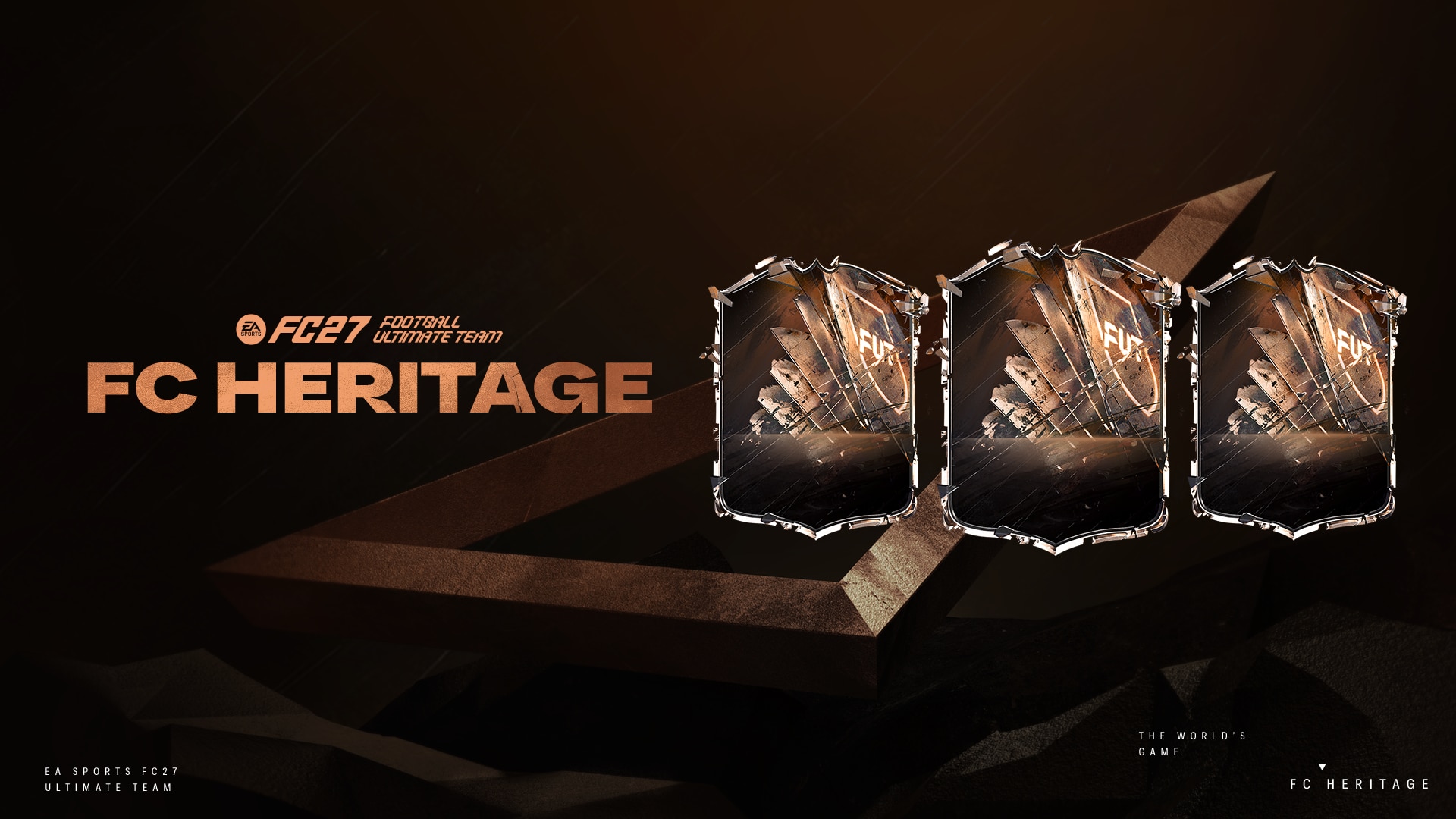 Tre carte giocatore promozionali FC Heritage di EA Sports FC 27 su sfondo scuro