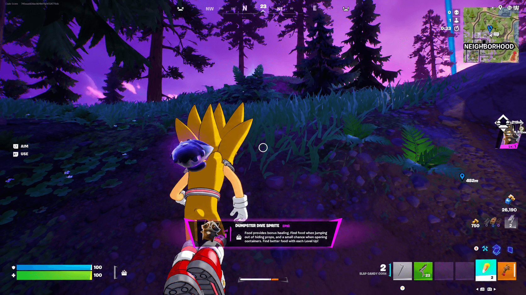 Spiritello Dumpster Dive durante una partita di Fortnite