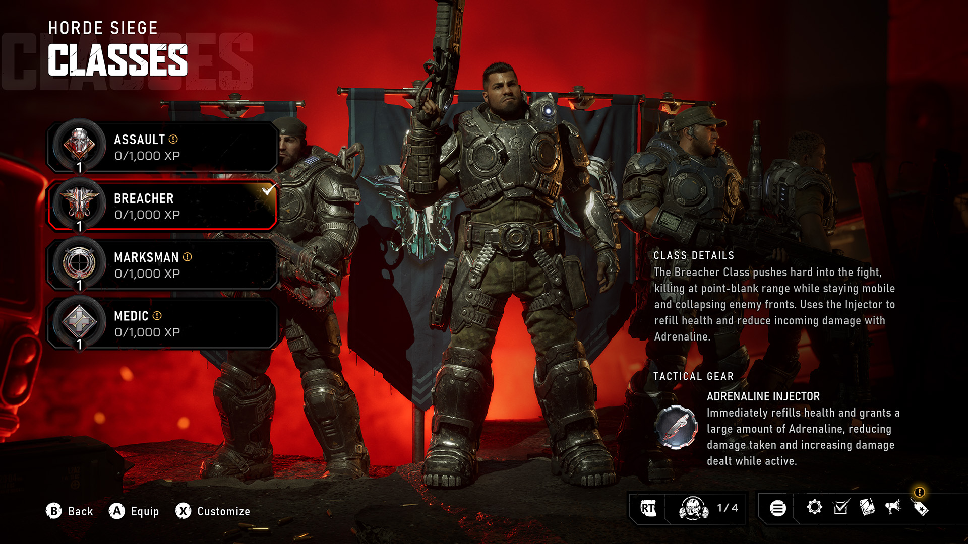 Schermata delle classi di Assedio dell'orda in Gears of War: E-Day