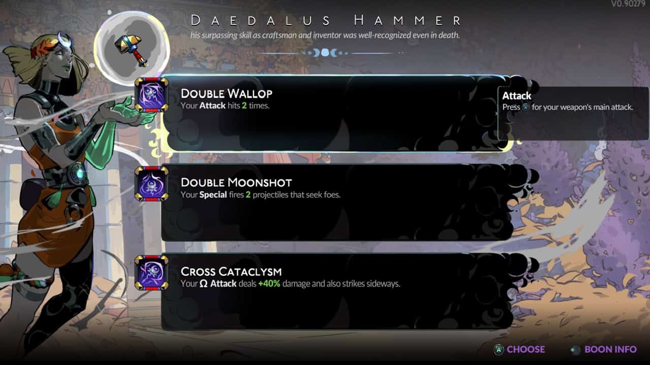 Menu di scelta potenziamento in Hades II