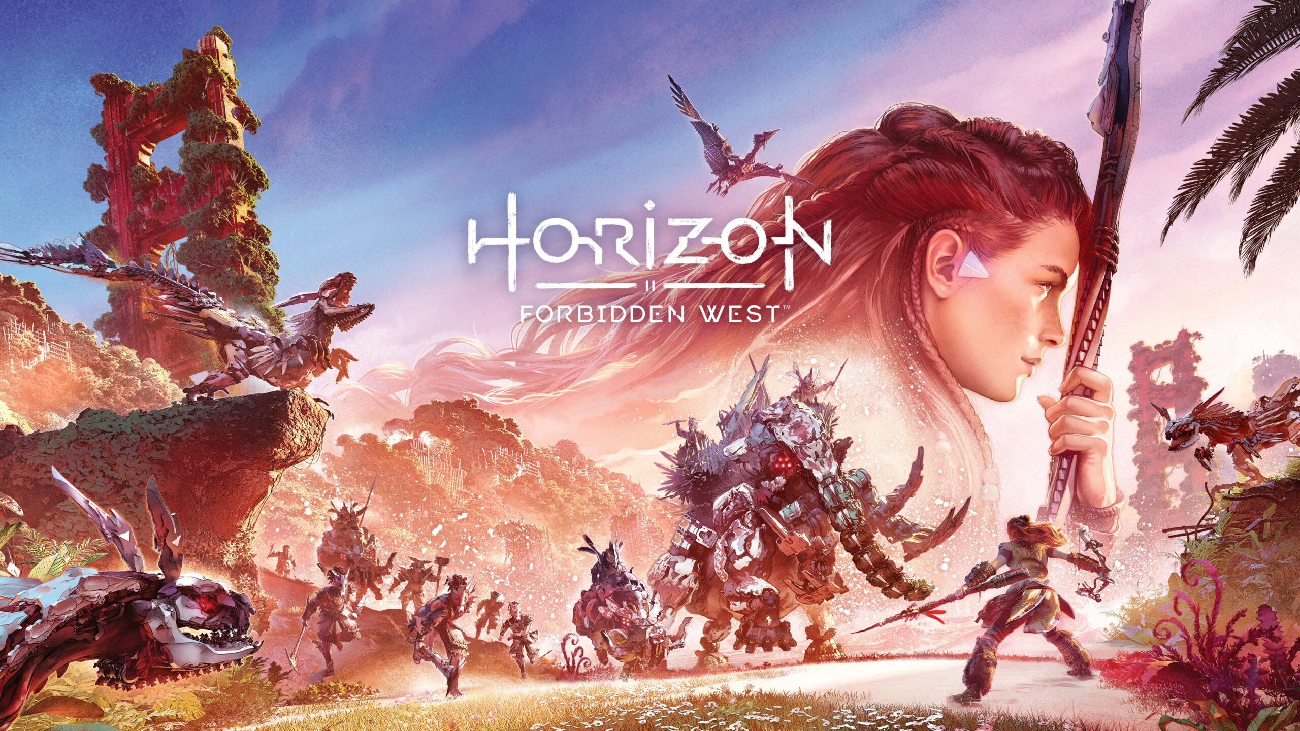 Aloy combatte le macchine nell'illustrazione ufficiale di Horizon Forbidden West