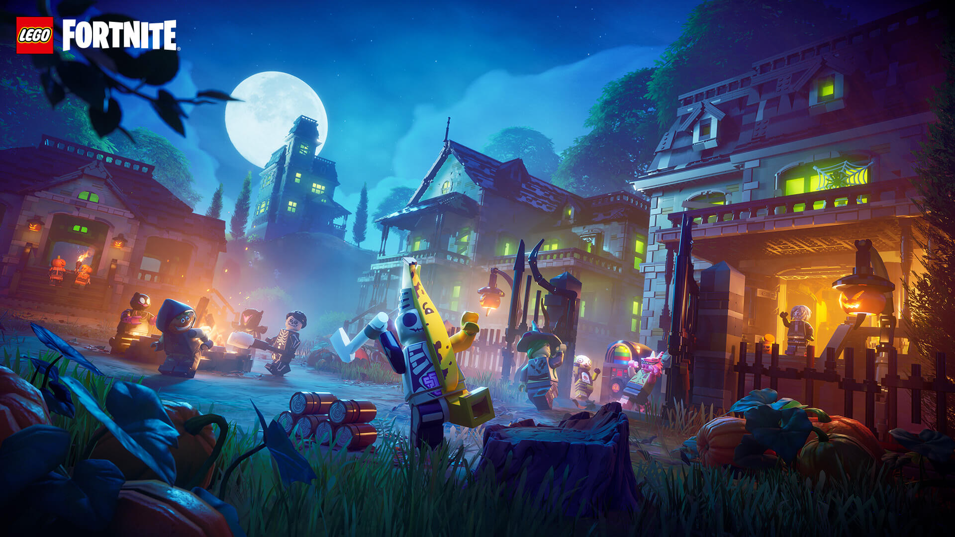 LEGO Fortnite Halloween con decorazioni e ambientazione notturna
