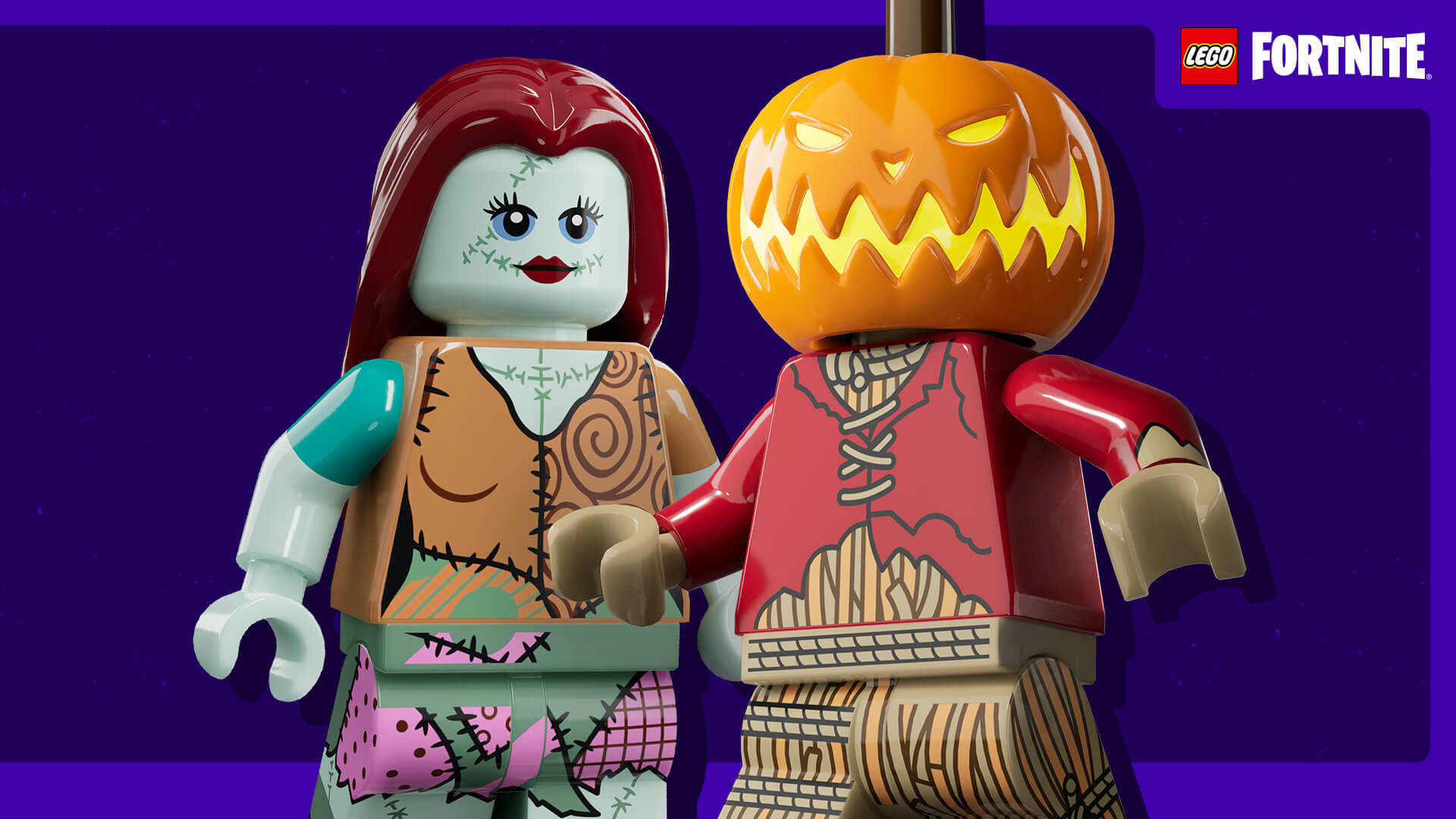 Personaggi LEGO Fortnite a tema Halloween, immagine illustrativa delle decorazioni stagionali
