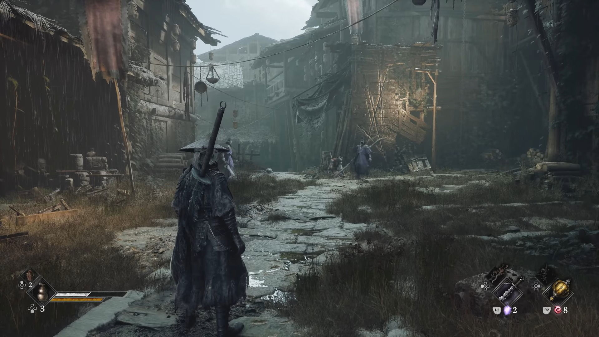 Soul esplora un villaggio abbandonato di Phantom Blade Zero; immagine illustrativa della guida all'Ambra di Sha-Chi