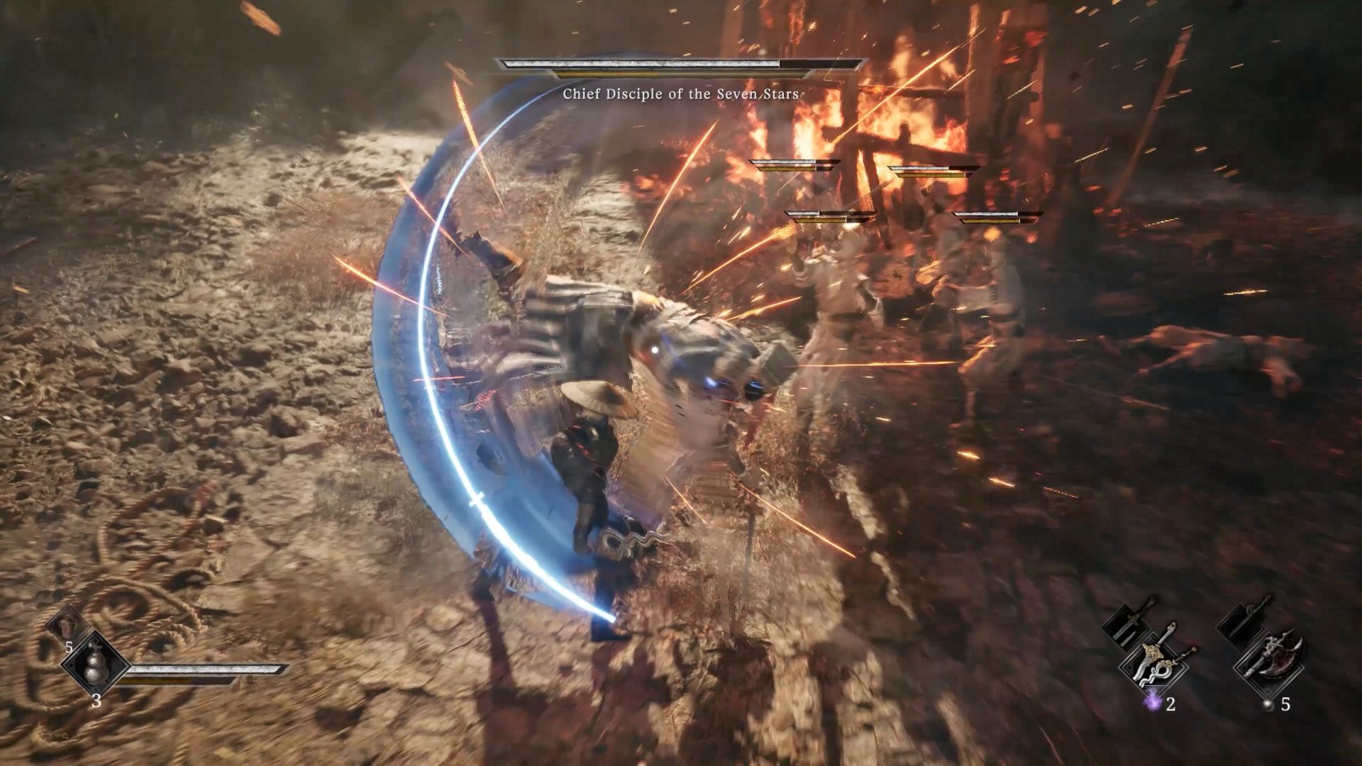 Soul combatte contro guerrieri armati in Phantom Blade Zero