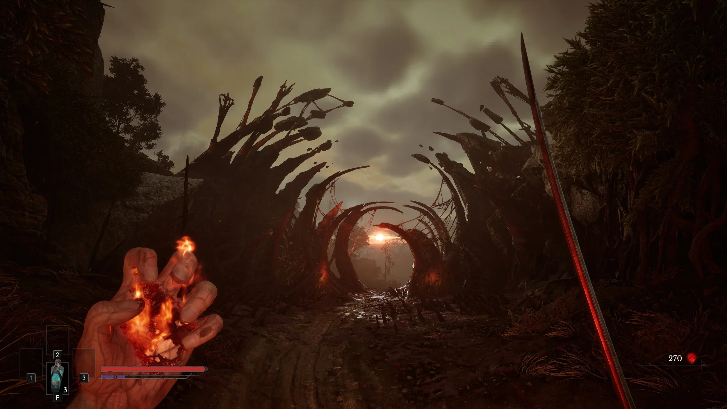 Valor Mortis, il protagonista esplora un passaggio oscuro nel mondo di gioco