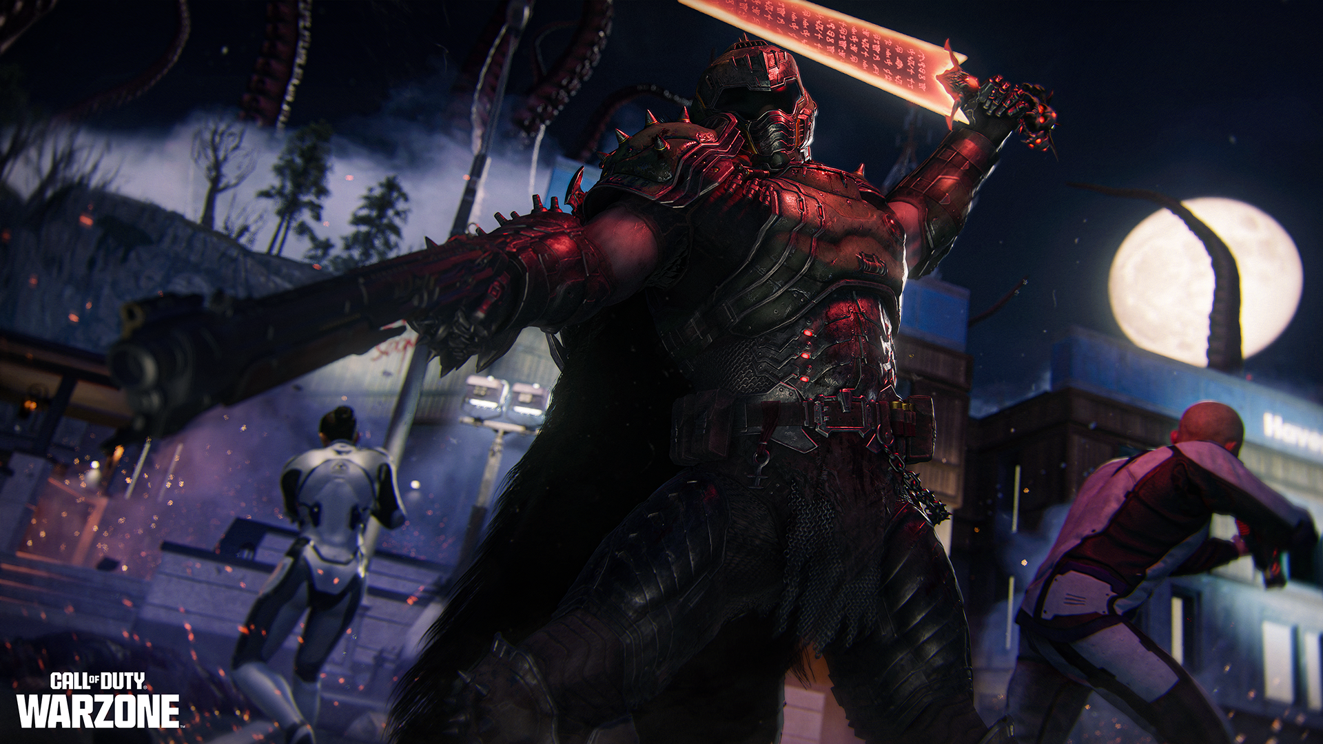 Warzone Haunted Hollow, un operatore in armatura oscura in uno scenario infestato